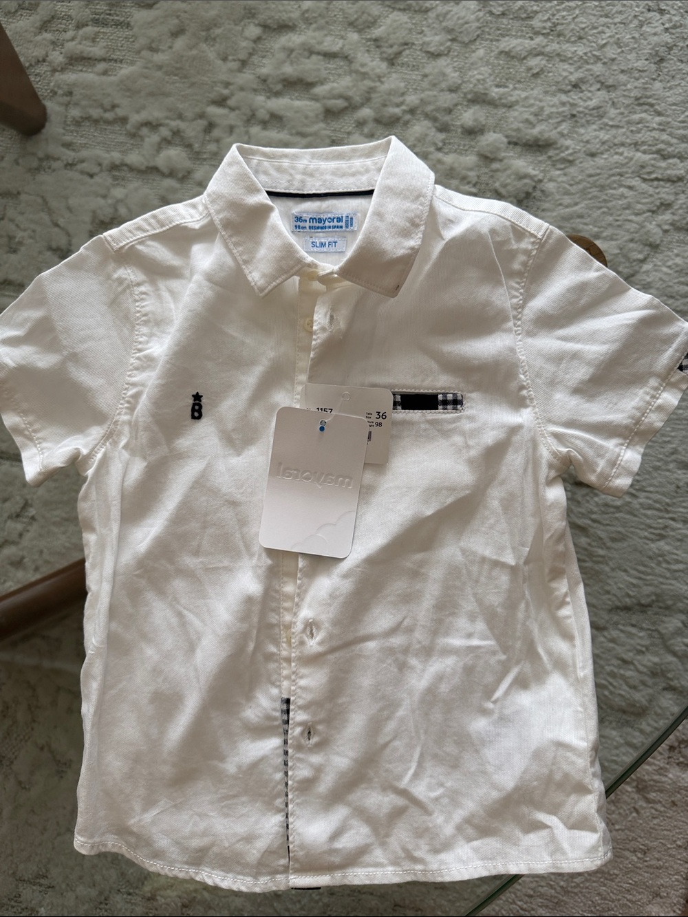 Mayoral White Short-Sleeve Button-Down Shirt with Black Trim